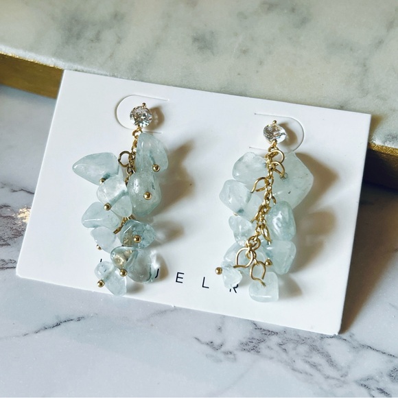 Cloud blue quartz CZ 1.5” gold plated earrings gemstone - Picture 3 of 3